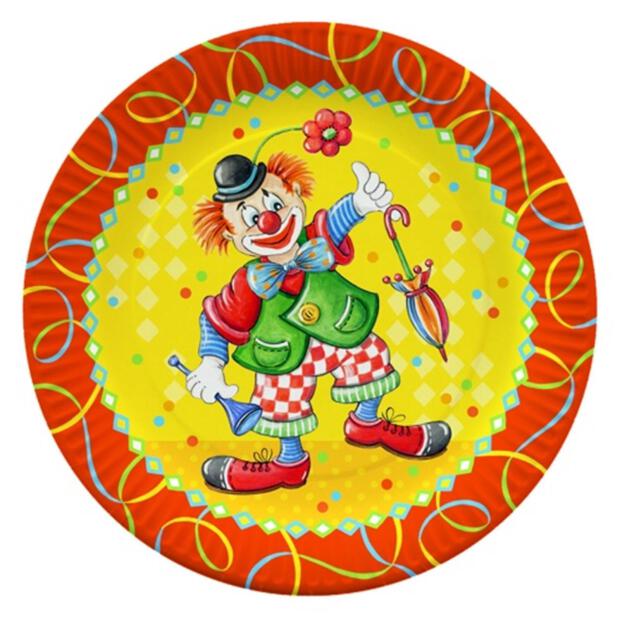 100 Teller, Pappe rund Ø 23 cm "Clown"