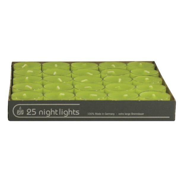 25 Nightlights ca. 8h Teelichter limone in transparanter Hülle von Wenzel-Kerzen