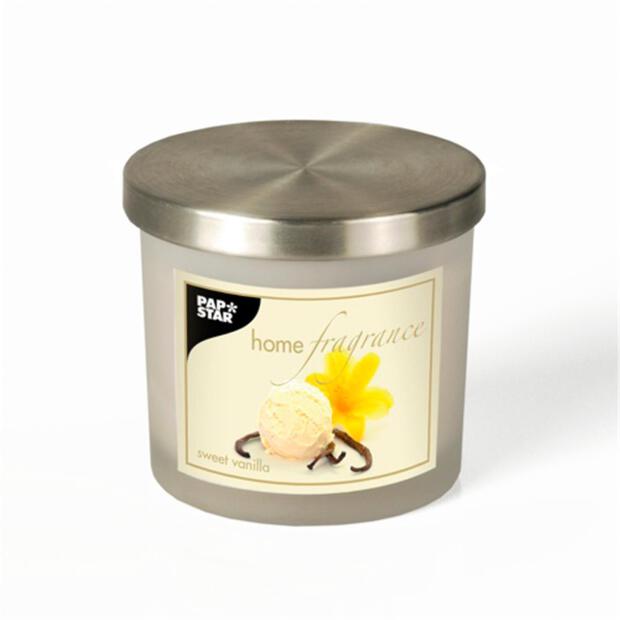 Duftkerze im Glas Ø 84 mm · 75 mm creme - Sweet Vanilla satiniert, mit Metalldeckel