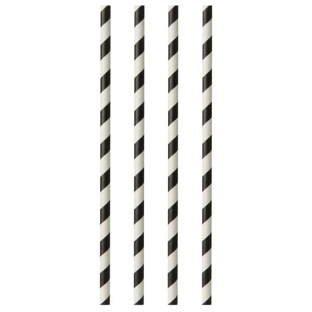 100 Trinkhalme, Papier "pure" Ø 6 mm · 29 cm schwarz/weiss "Stripes"