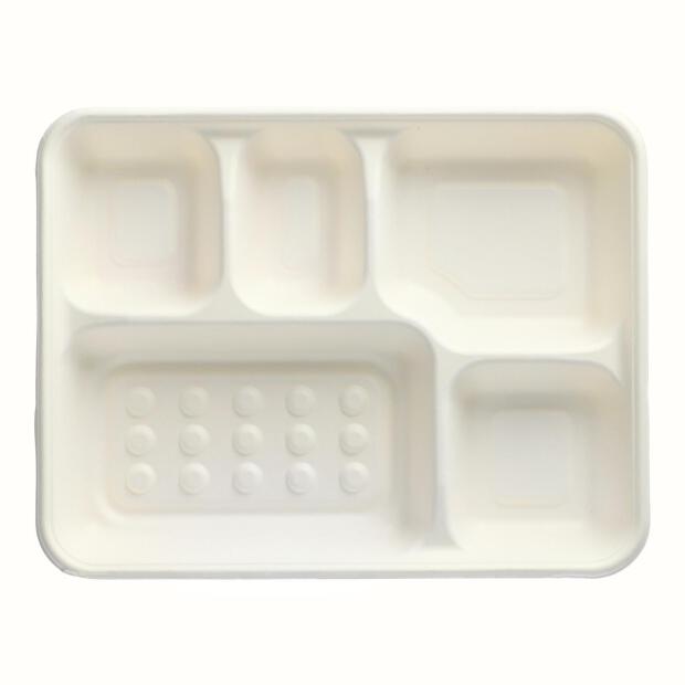 25 Menü-Trays, Zuckerrohr "pure" 5-geteilt 3,7 cm x 22 cm x 28,2 cm weiss