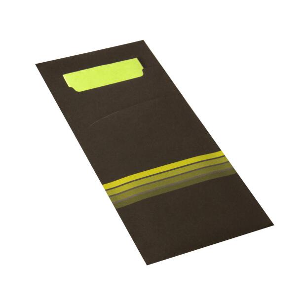 520 Bestecktaschen 20 cm x 8,5 cm schwarz/limone "Stripes" inkl. farbiger Serviette 33 x 33 cm 2-lag.