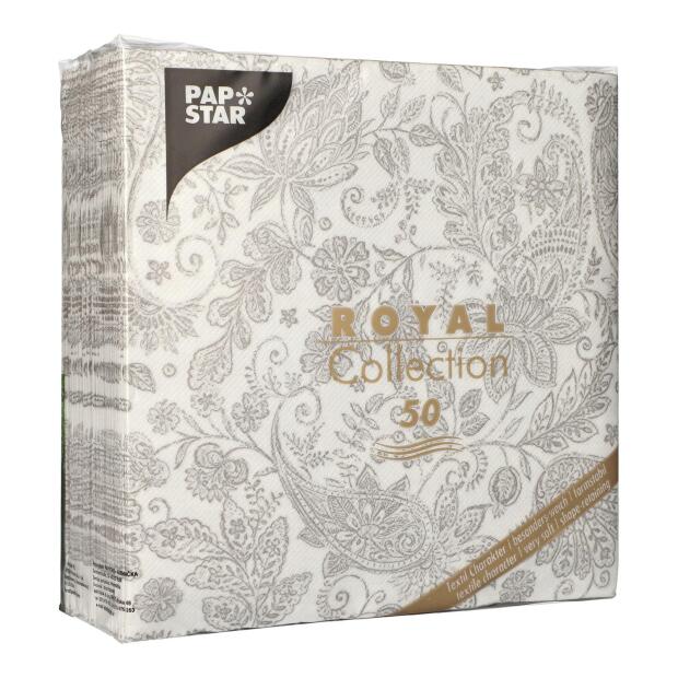 50 Servietten "ROYAL Collection" 1/4-Falz 40 cm x 40 cm grau "Paisley"