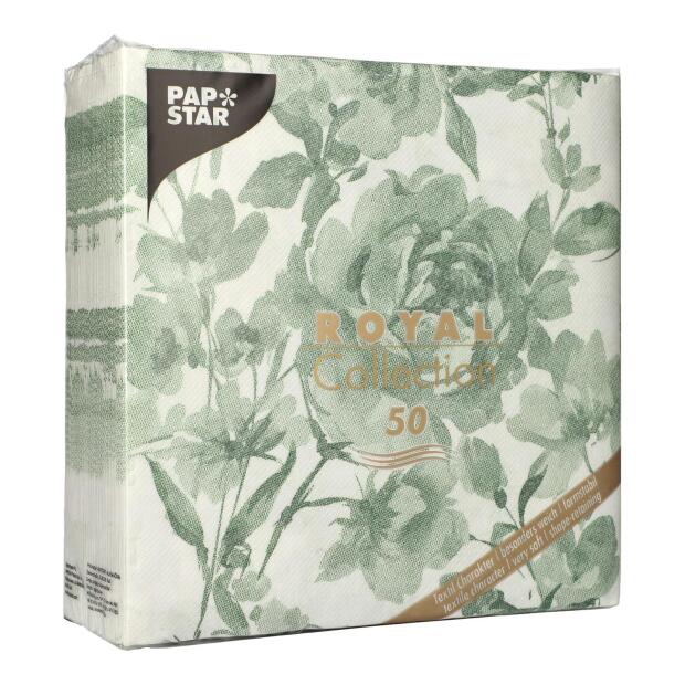 50 Servietten "ROYAL Collection" 1/4-Falz 40 cm x 40 cm dunkelgrün "Rose"