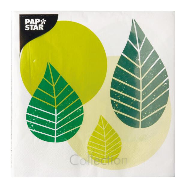 20 Servietten, 3-lagig 1/4-Falz 40 cm x 40 cm grün "Graphic Leaves"