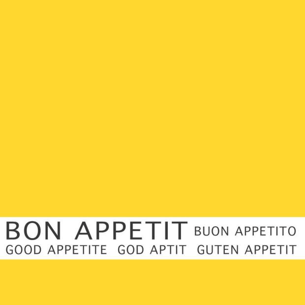 30 Servietten, 3-lagig 1/4-Falz 33 cm x 33 cm gelb "Bon Appetit"