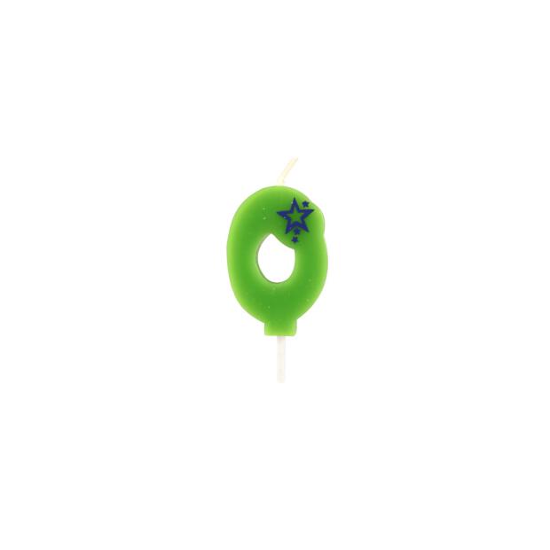 Zahlenkerze, Mini 6,8 cm grün "0"