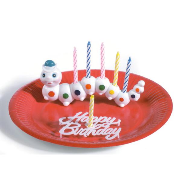 Halter für Geburtstagskerzen 6,5 cm x 15 cm "Würmli" mit 6 Kerzen
