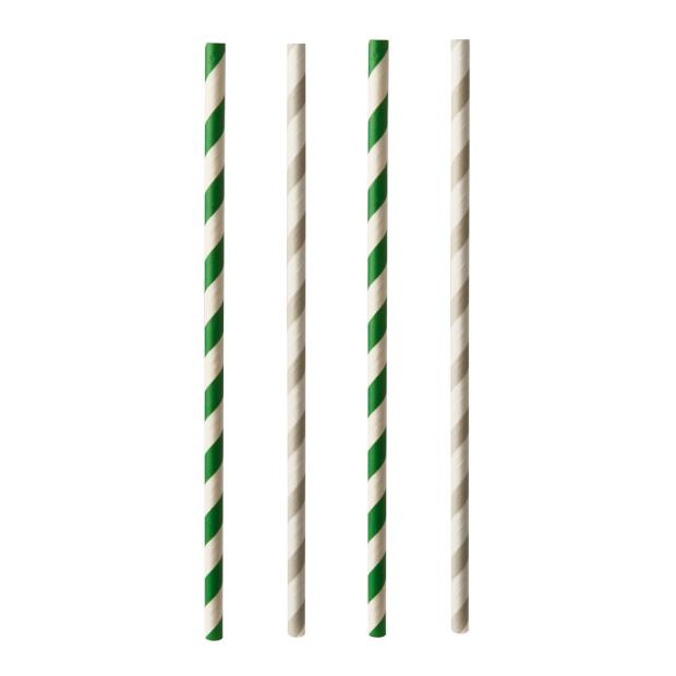 Papstar 25 Trinkhalme, Papier Ø 6 mm · 20 cm farbig sortiert "Stripes"
