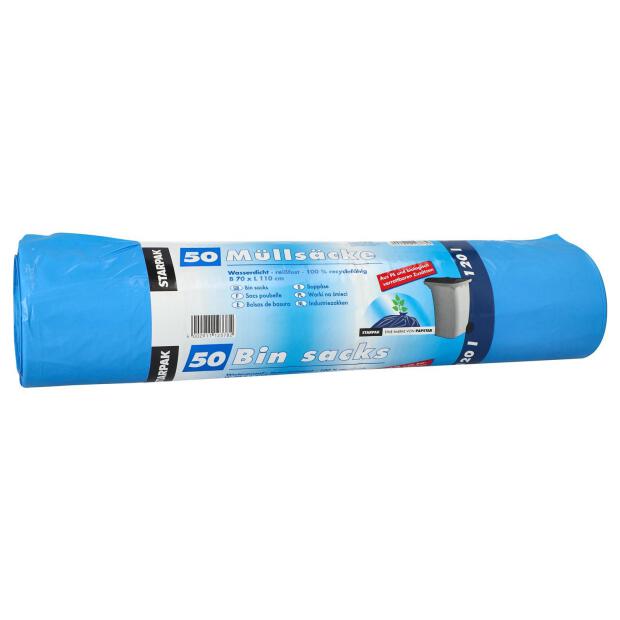 Starpak 50 Müllsäcke, HDPE 120 l 110 cm x 70 cm blau mit biologisch verrottbaren Zusätzen