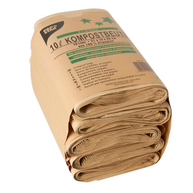 Papstar 50 Kompostbeutel aus Papier 10 l 35 cm x 21 cm x 15 cm braun